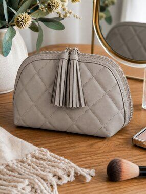 Light Grey Quilted Vegan Leather Toiletry Bag